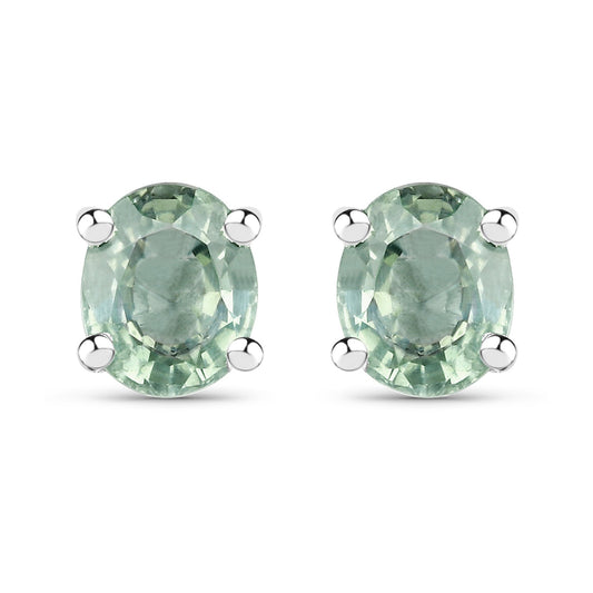 0.68 Carat Genuine Green Sapphire .925 Sterling Silver Earrings