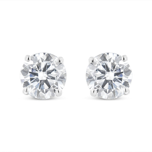 Pendientes de botón clásicos de oro blanco de 14 quilates con diamantes redondos de talla brillante de 1,5 quilates con 4 garras y cierre de rosca (color H-I, claridad I1-I2)