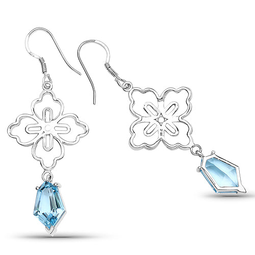 Pendientes de plata de ley .925 con topacio azul suizo auténtico de 12,82 quilates