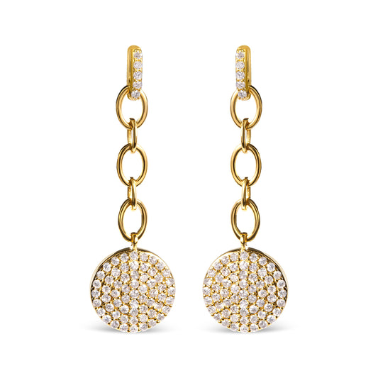Pendientes colgantes de racimo con cadena de diamantes de oro amarillo de 14 quilates y 1,0 quilates (Color I-J, Claridad I1-I2)