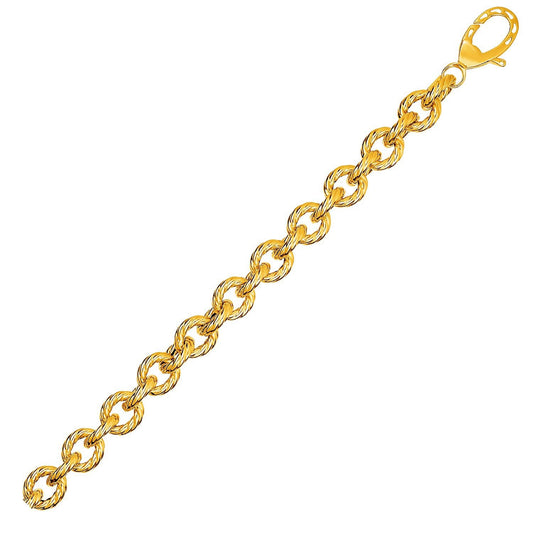 Pulsera de eslabones ovalados texturizados de oro amarillo de 14k