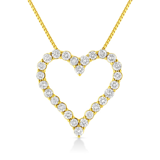 Collar con colgante de corazón abierto de oro amarillo de 14 quilates chapado en plata de ley .925 con diamantes de talla redonda brillante de 2,00 quilates engastados en garras compartidas, 18" (color K-L, claridad I2-I3)