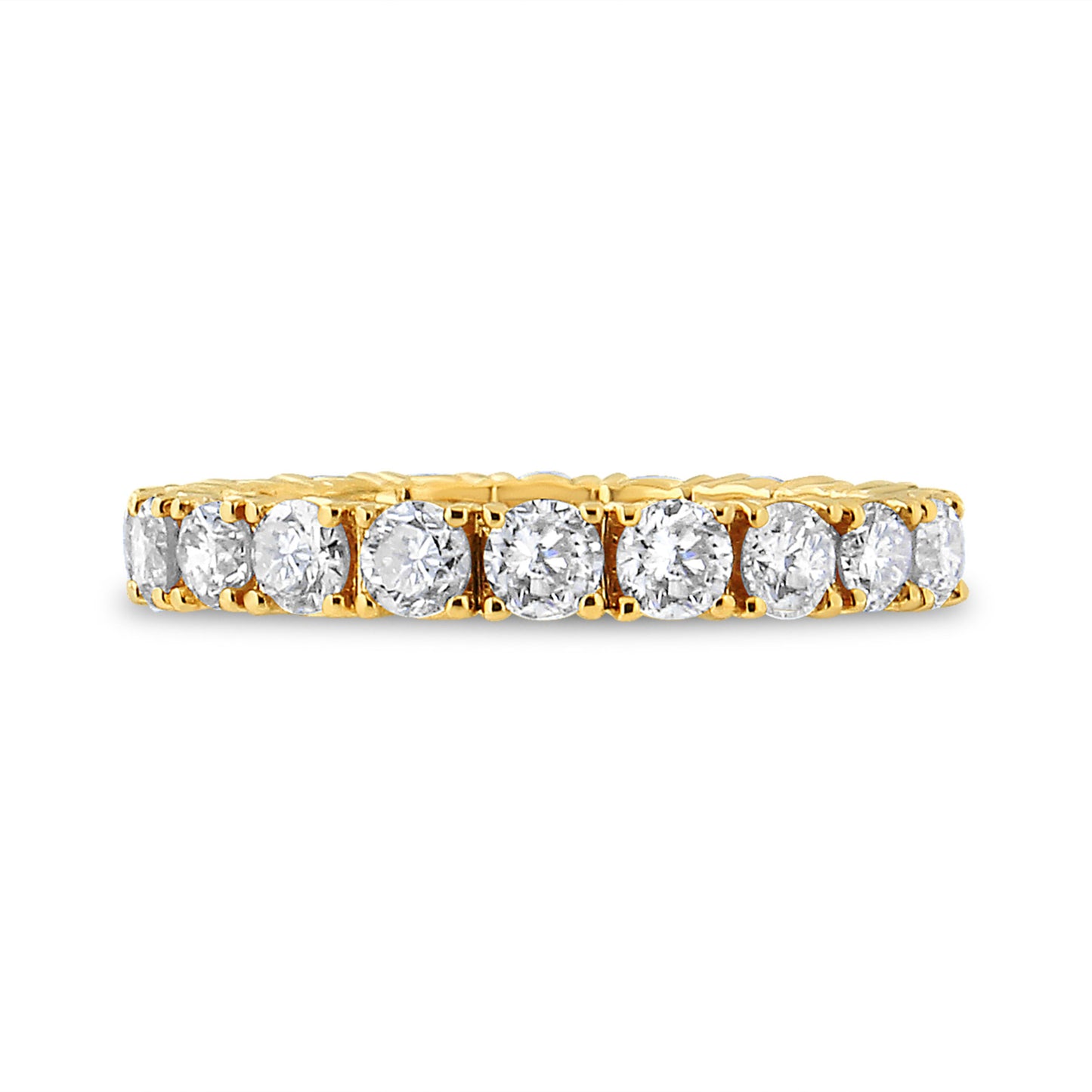 Anillo de eternidad de oro amarillo de 14K con diamantes redondos de 2,00 CT engastados en garras compartidas (Color J-K, Claridad VS1-VS2) - Talla de anillo 6.75