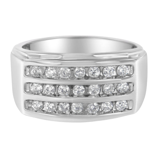 Anillo de banda de oro blanco de 14 quilates con diamantes engastados (1 ct. peso total, color H-I, claridad SI2-I1)