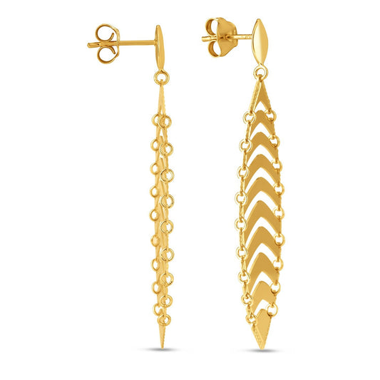 14k Yellow Gold Drop Leaf Earrings - view 2