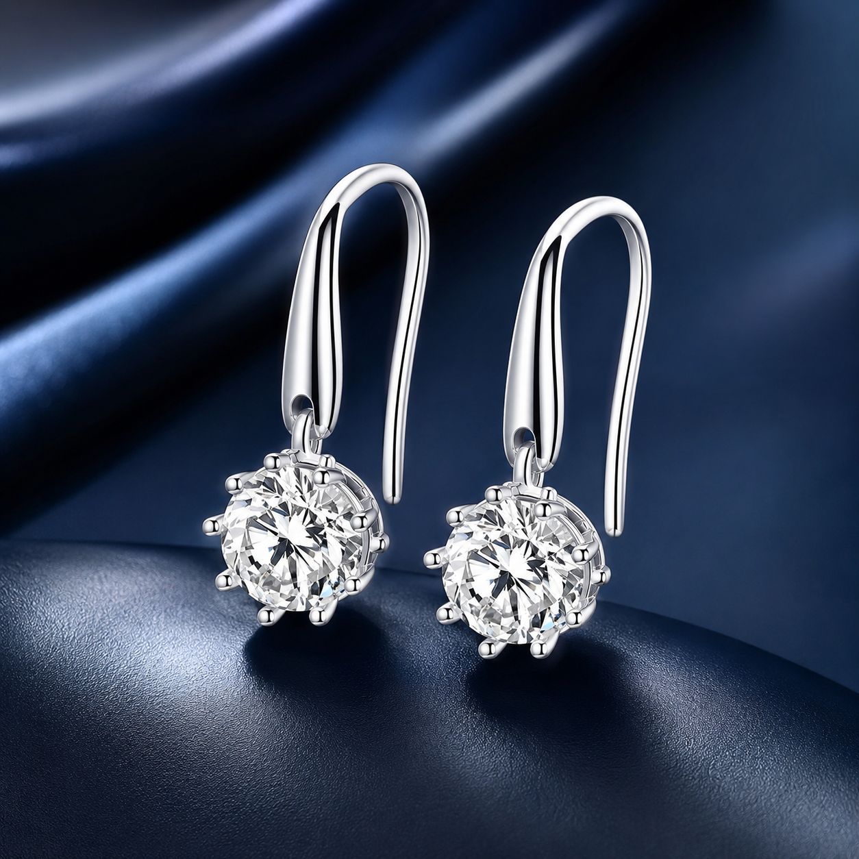 925 Sterling Silver Earrings with Pavé Setting and Platinum Plating