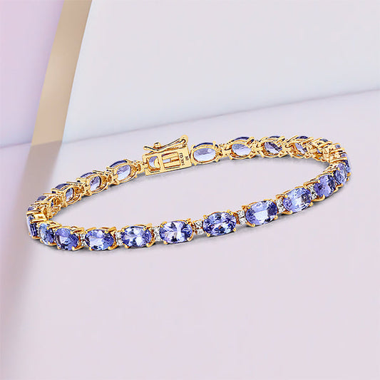 Pulsera de 10,87 quilates de tanzanita genuina y diamantes blancos en oro amarillo de 14K