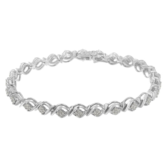 Pulsera de eslabones con diamantes en racimo de plata de ley (1 cttw, color I-J, claridad I2-I3)