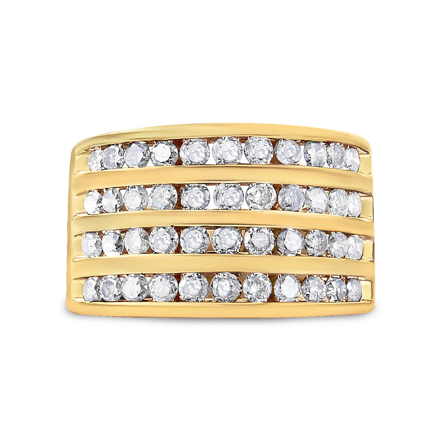 Anillo de banda de canal de 4 filas de oro amarillo de 10 quilates chapado en plata de ley .925 con diamantes de 1 1/2 quilates (color champán, claridad I2-I3) talla 7