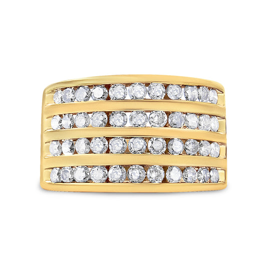 Anillo de banda de canal de 4 filas de oro amarillo de 10 quilates chapado en plata de ley .925 con diamantes de 1 1/2 quilates (color champán, claridad I2-I3) talla 7