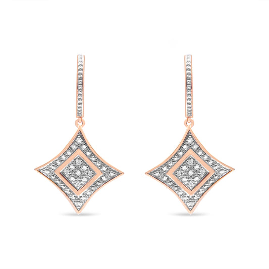 14K Rose Gold Plated .925 Sterling Silver Round-Cut Diamond Accent Dangle Rhombus Earrings (H-I - view 2
