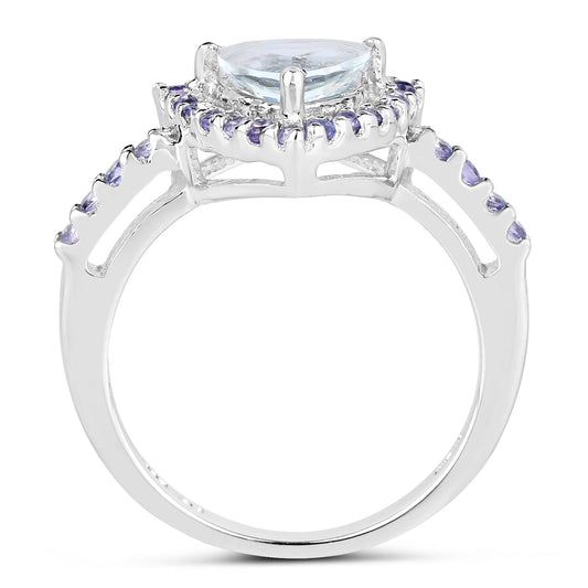 Anillo de plata esterlina .925 con aguamarina y tanzanita genuinas de 1.41 quilates