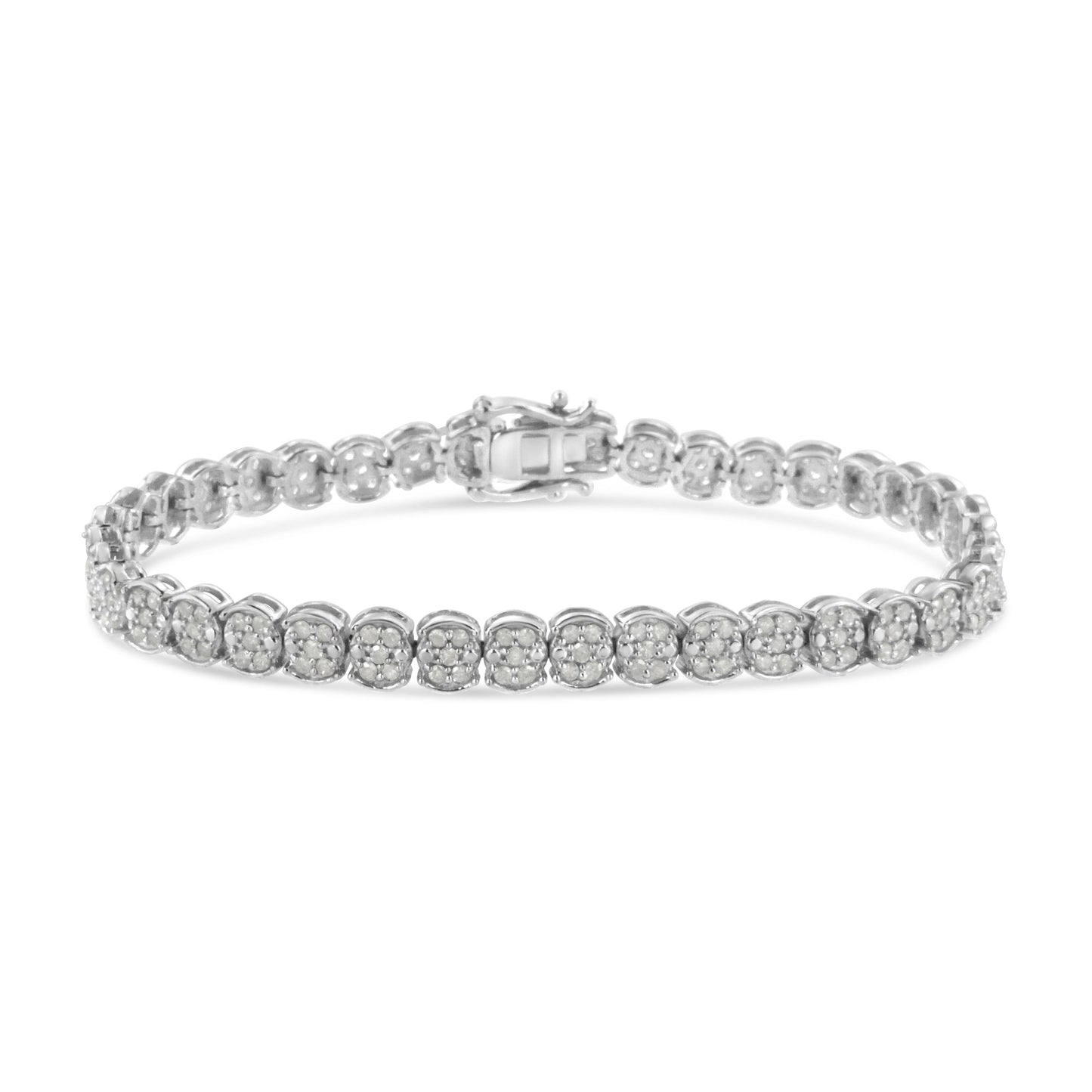 Pulsera de eslabones con diamantes en racimo de plata de ley .925 de 2,0 quilates (color I-J, claridad I2-I3) - Talla 7,25"