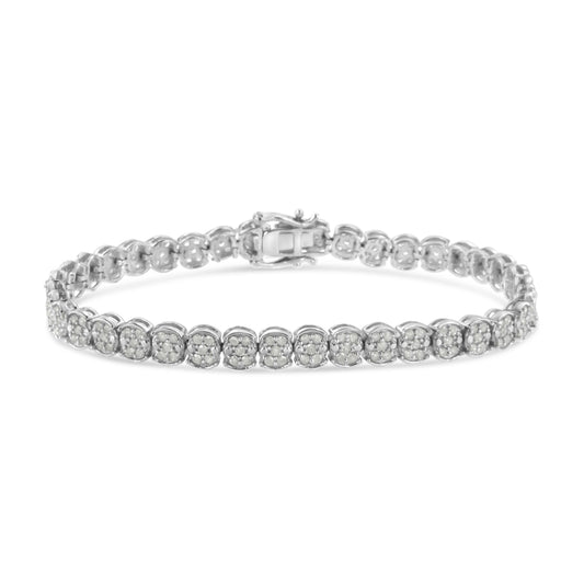 Pulsera de eslabones con diamantes en racimo de plata de ley .925 de 2,0 quilates (color I-J, claridad I2-I3) - Talla 7,25"