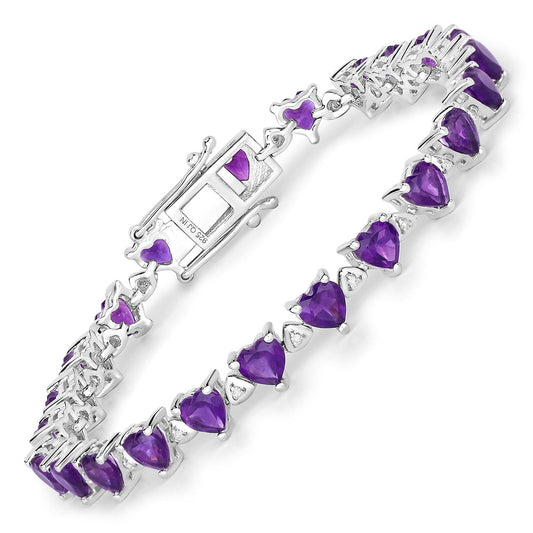 Pulsera de 10.01 quilates de amatista genuina y diamantes blancos en plata de ley .925