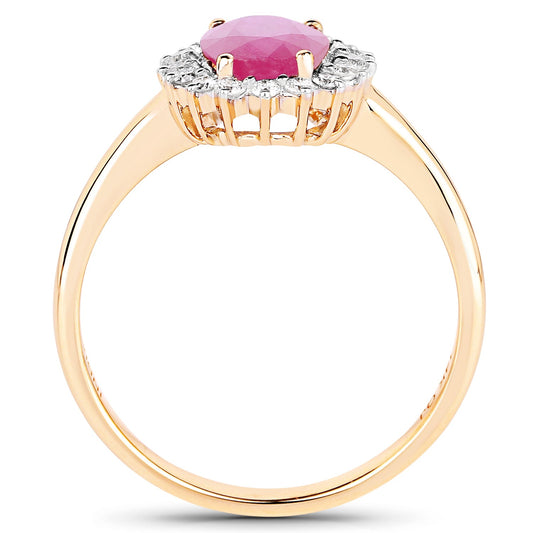 Anillo de oro amarillo de 14K con rubí genuino de 1.48 quilates y diamantes blancos