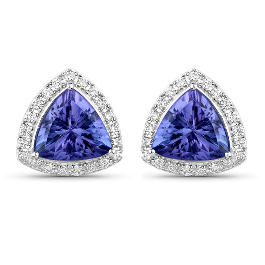 Pendientes de 3.82 quilates de tanzanita genuina y diamante blanco en oro blanco de 14K