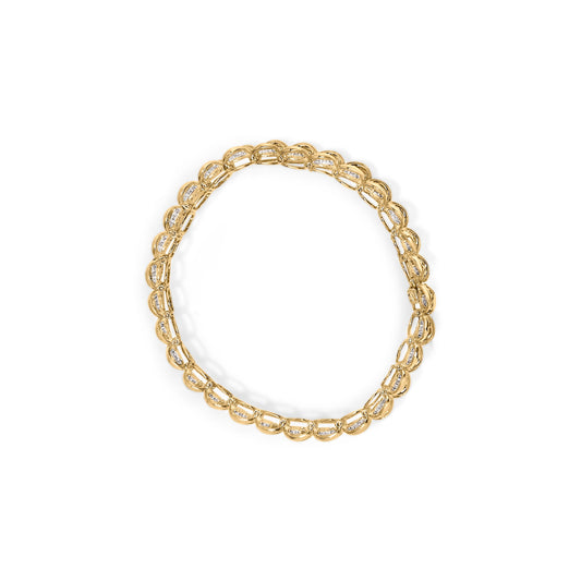 Pulsera de eslabones clásica con diamantes pavé de oro amarillo de 10 K y 4,00 Cttw de 7" (color I-J, claridad I2-I3)