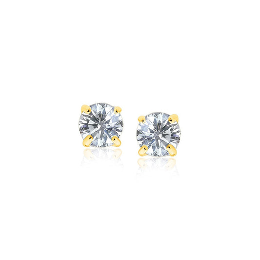 14k Yellow Gold Stud Earrings with White Hue Faceted Cubic Zirconia - view 2