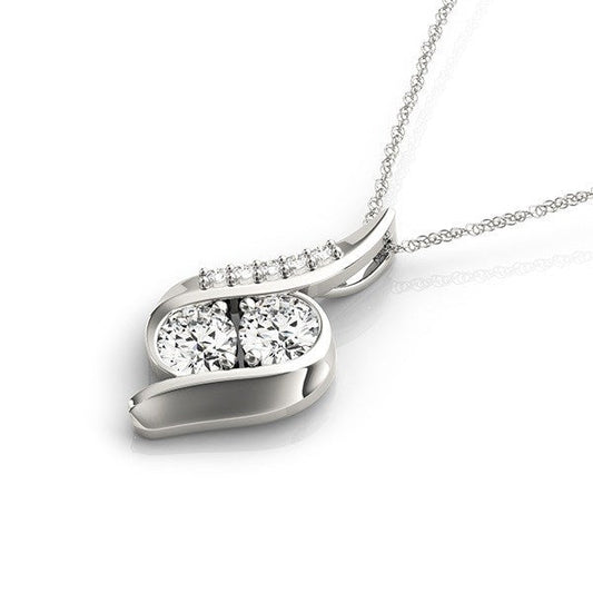 Colgante de dos piedras con curva de diamante de oro blanco de 14k (3/4 ct)