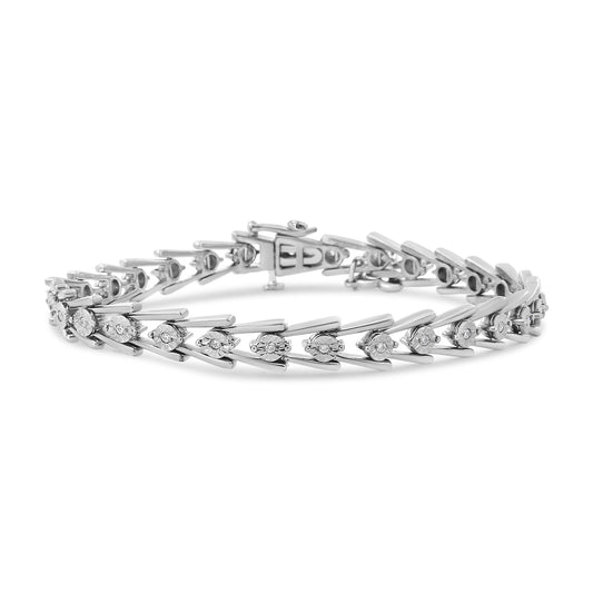 Pulsera de tenis de plata esterlina .925 con diseño doble de milgrain y diamantes en engaste "Miracle" (1/2 quilate total, color I-J, claridad I3) - Talla 7.75"