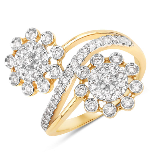 Anillo de oro amarillo de 14K con diamante blanco auténtico de 0.56 quilates (color E-F, claridad SI1-SI2)