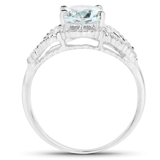 Anillo de aguamarina auténtica de 1,50 quilates de plata de ley .925
