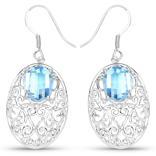 Pendientes de Plata de Ley .925 con Topacio Azul Genuino de 10.72 Quilates