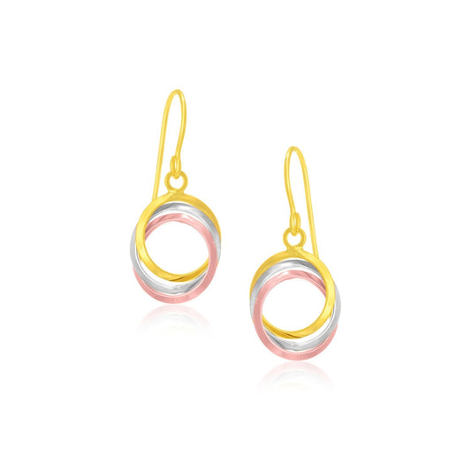 Pendientes de aro entrelazados abiertos de oro tricolor de 14k