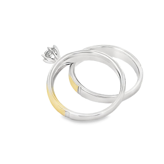 Juego de Anillos de Compromiso de Plata Esterlina y Oro de 14KT con Diamantes