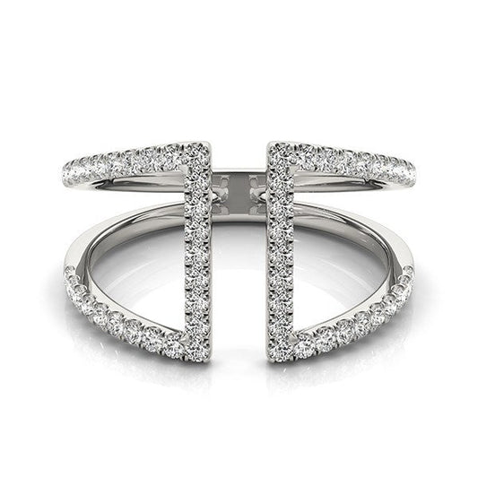 Anillo de oro blanco de 14 quilates de doble banda abierta con diamantes (1/2 quilate en total)