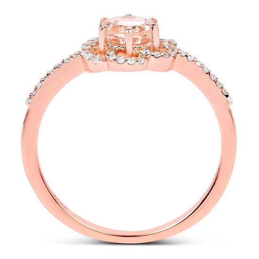 Anillo de oro rosa de 14 quilates con morganita auténtica de 0,54 quilates y diamantes blancos