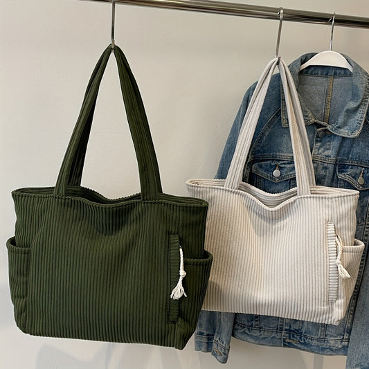 Durable Corduroy Casual Tote | Sophisticated Multi-Compartment Shoulder Bag | Elegant Soft Commuter Handbag | "Dignified" Versatile Daily Pouch for Urban Styling Luxegan