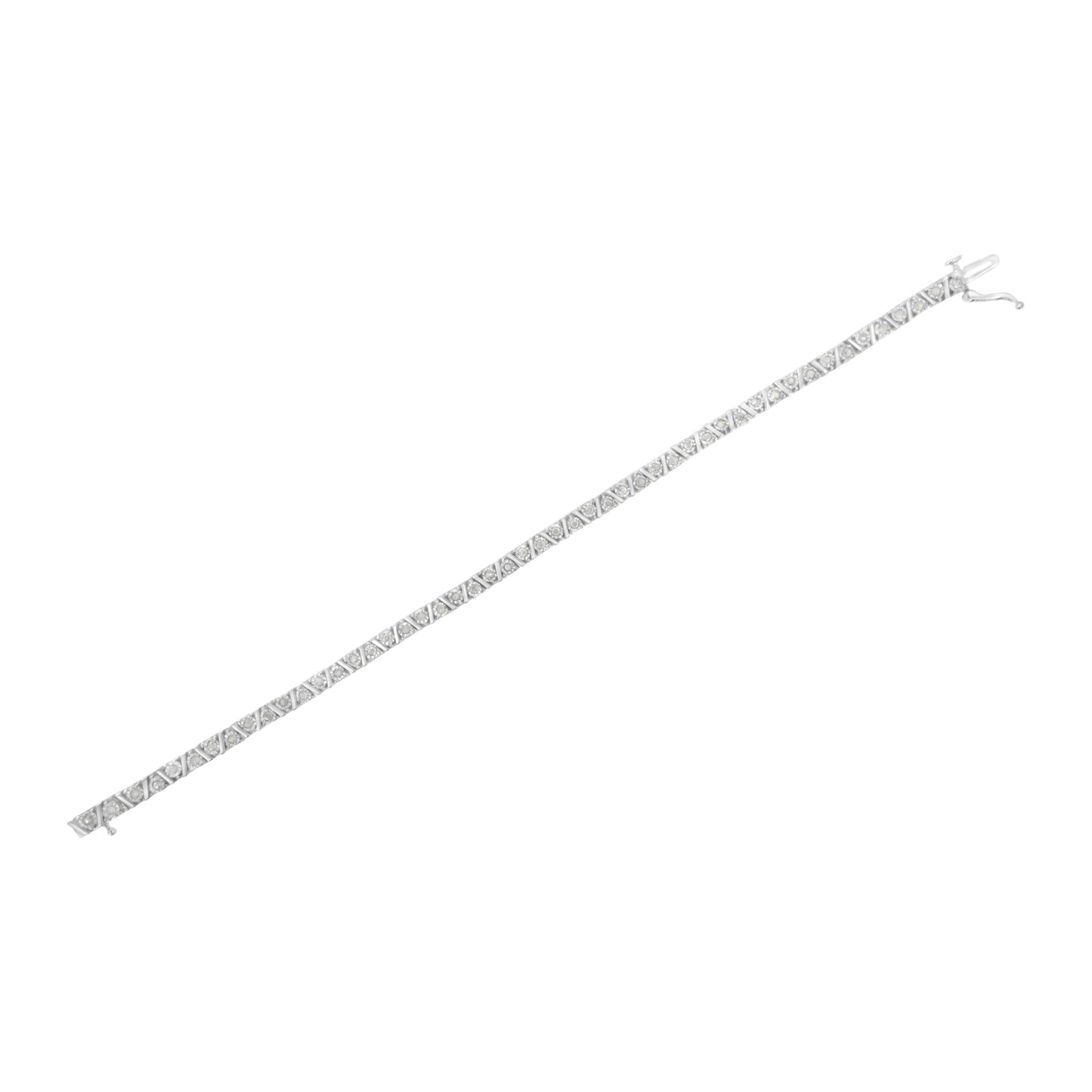 Brazalete de tenis de plata de ley .925 con diamantes en engaste de ilusión de 1,0 cttw (color I-J, claridad I3) - 7,25"