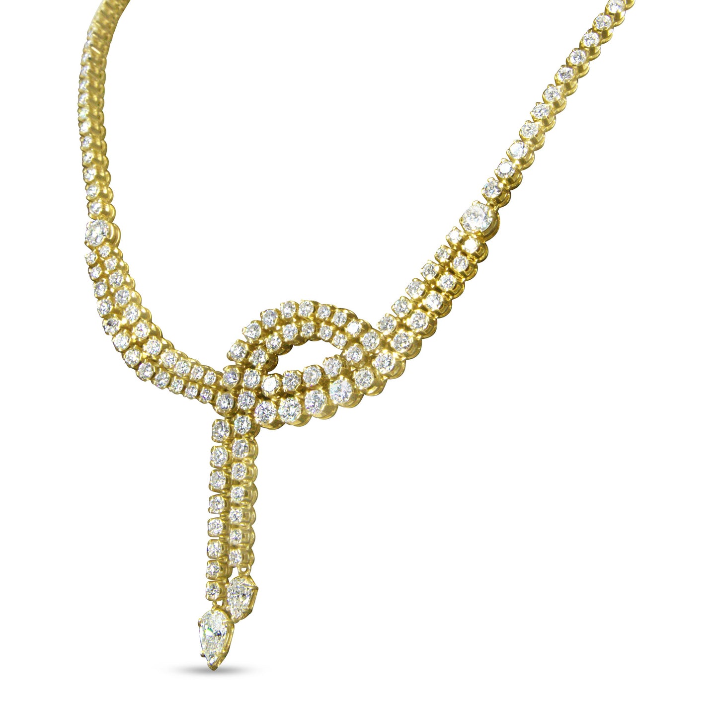 Gargantilla tenis de doble fila con diamantes en oro amarillo de 14k de 17.0 Cttw y 18 pulgadas, con puntas colgantes de diamantes talla pera (color I-J, claridad VS2-SI1)