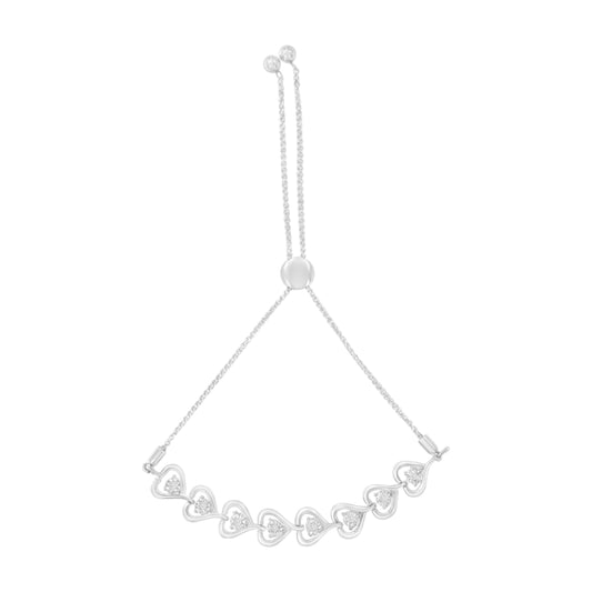 Pulsera bolo con corazón tejido de plata de ley y diamantes (0,1 qt en total, color H-I, claridad I2-I3)
