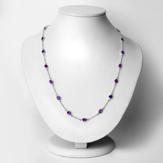 Collar de plata de ley .925 con amatista auténtica de 6.12 quilates