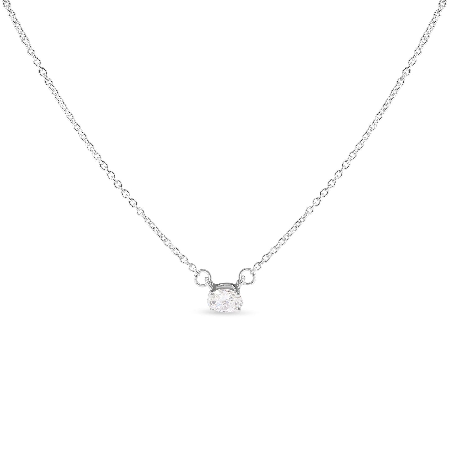 Collar con colgante de oro blanco de 14 quilates y 1/4 quilates de diamante cultivado ovalado solitario en horizontal de 18" (color G-H, claridad VS2-SI1)