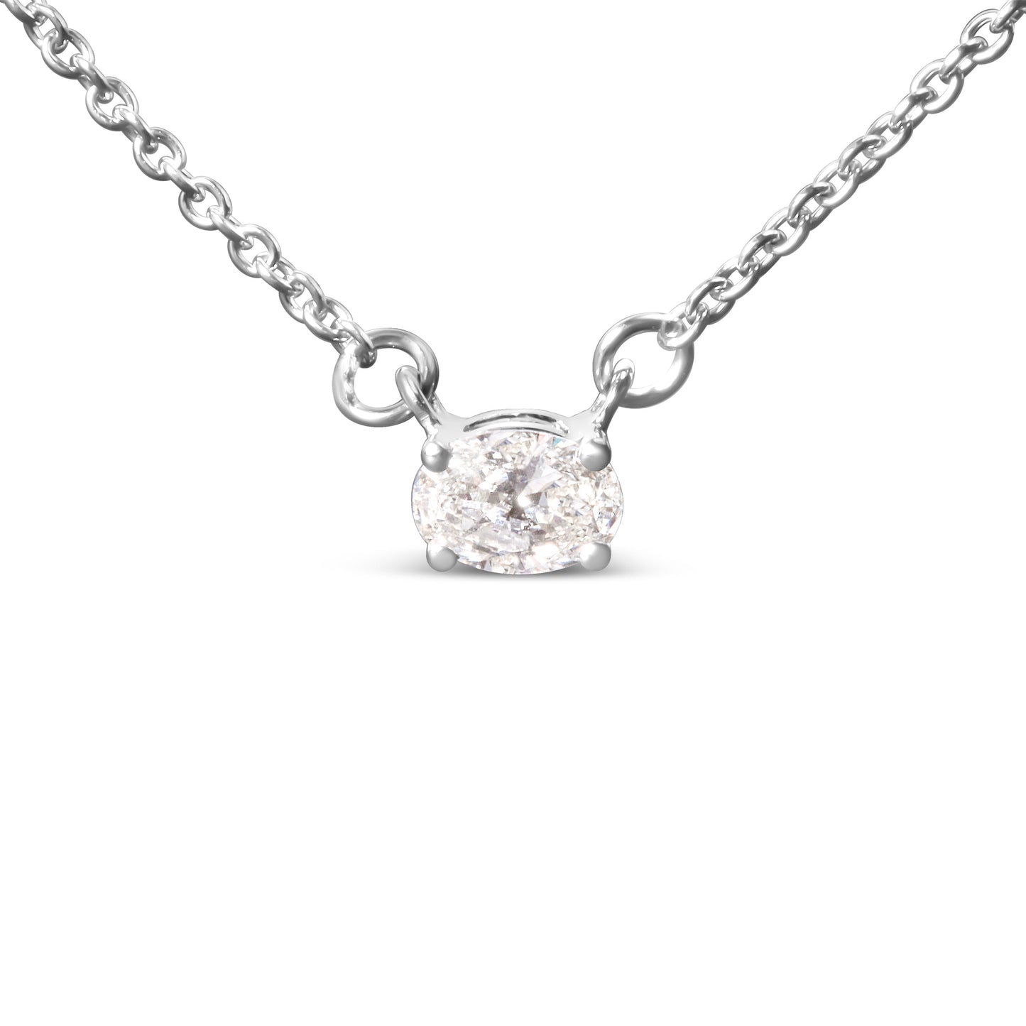 Collar con colgante de oro blanco de 14 quilates y 1/4 quilates de diamante cultivado ovalado solitario en horizontal de 18" (color G-H, claridad VS2-SI1)