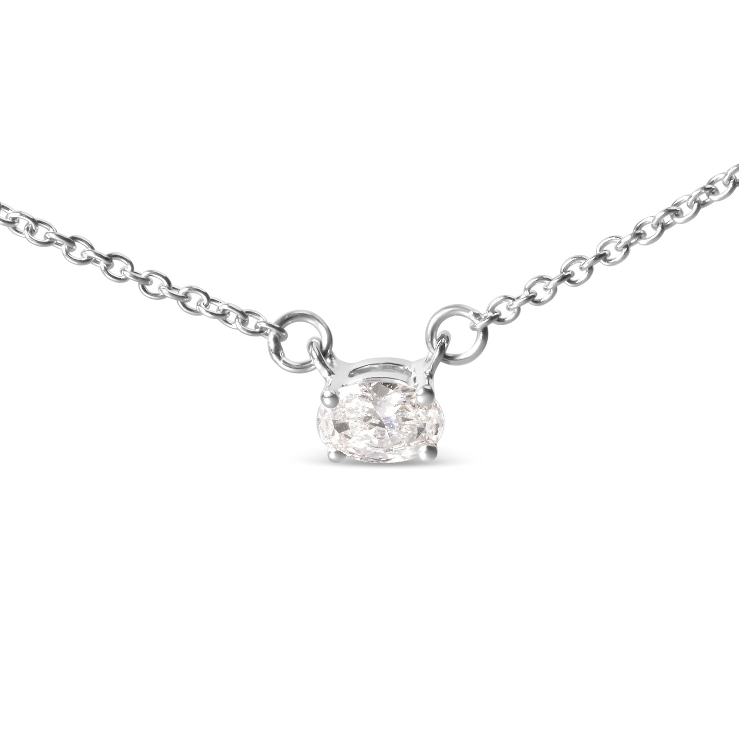 Collar con colgante de oro blanco de 14 quilates y 1/4 quilates de diamante cultivado ovalado solitario en horizontal de 18" (color G-H, claridad VS2-SI1)