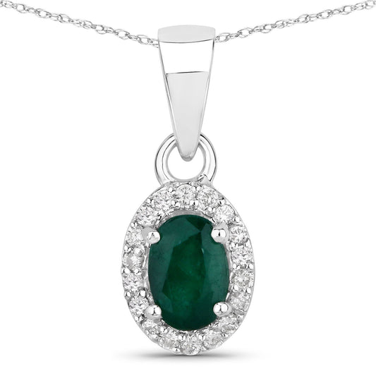 Colgante de oro blanco de 14K con esmeralda zambiana auténtica de 0,81 quilates y diamantes blancos