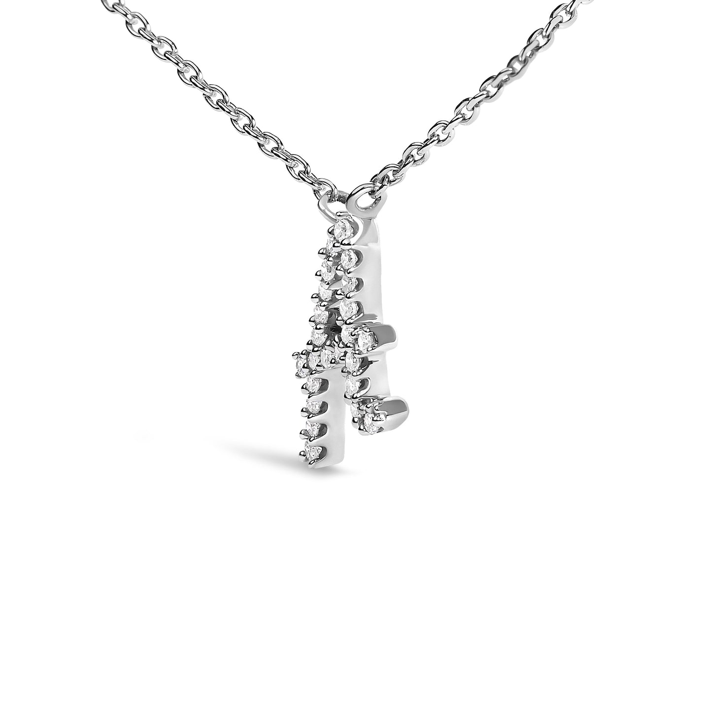 14K White Gold Diamond Accent "A" Initial Script Style Pendant Necklace