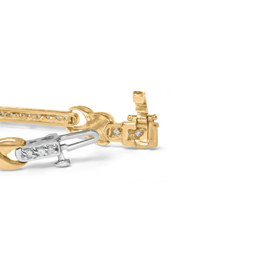 Pulsera de oro amarillo de 10 quilates con diamantes engastados en pavé de 1,00 quilates en total, diseño de barra y eslabones en X de 7" (color I-J, calidad I3)