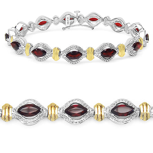 Pulsera de plata de ley .925 con granate genuino de 8,45 quilates, bañada en dos tonos