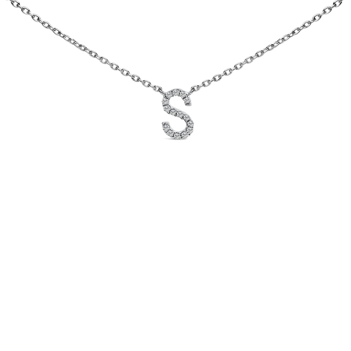 10K White Gold Diamond Accent "A" Block Initial Pendant Necklace
