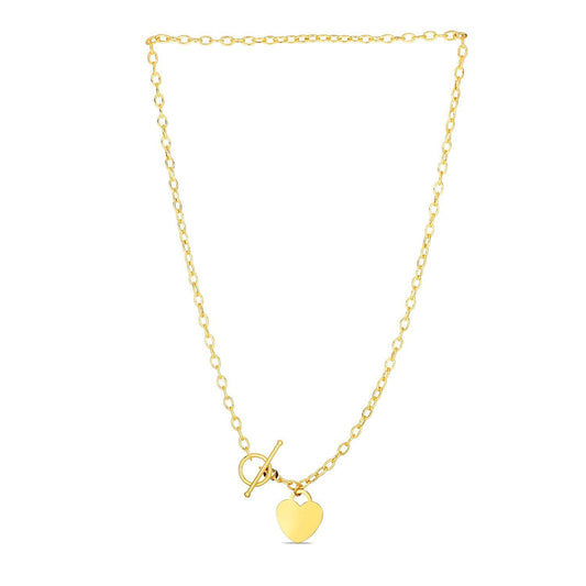 Collar Toggle con Dije de Corazón en Oro Amarillo de 14k