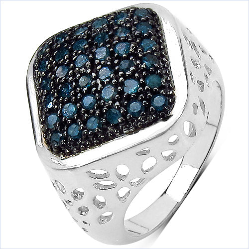 Anillo de plata de ley .925 con diamante azul auténtico de 0.54 quilates