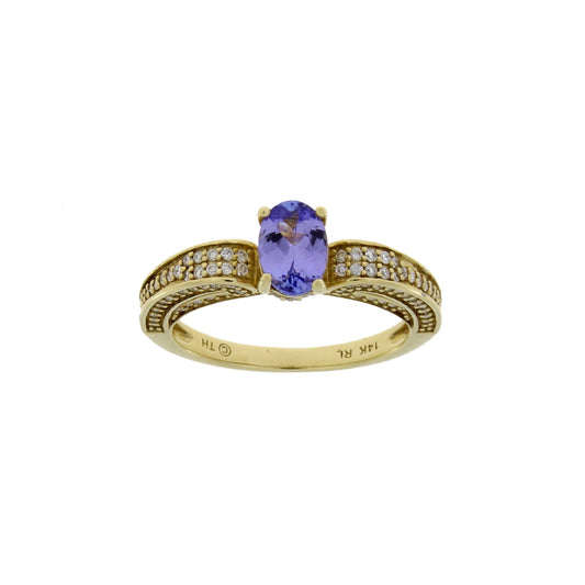 1,45 ct tanzanita diamante engaste solo oro amarillo de 14 K