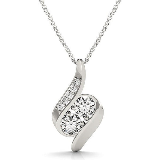 Colgante de dos piedras con curva de diamante de oro blanco de 14k (3/4 ct)