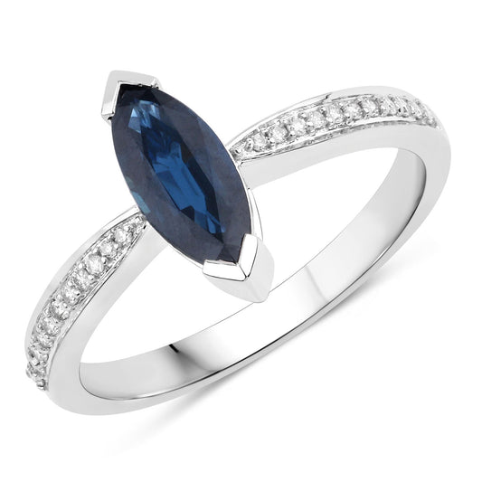 Anillo de zafiro azul genuino y diamante blanco de 1,44 quilates en oro blanco de 14 quilates